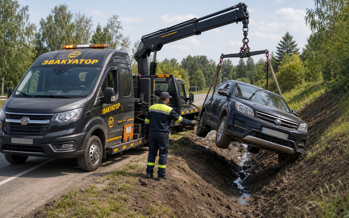 Сложная погрузка автомобиля на эвакуатор